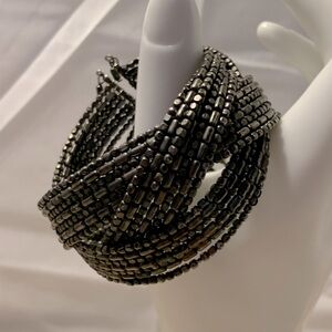 Steel Gray Beaded Cuff Bracelet